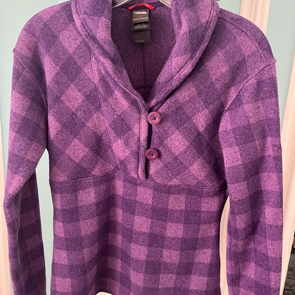 The North Face Purple Checkered Women's Cowl Neck Sweater - Picture 1 of 4